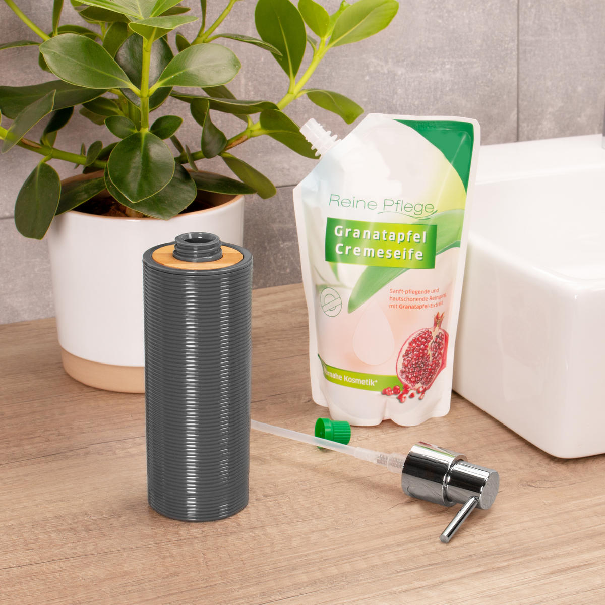 BADEZIMMER-SET 6tlg. SEGNO, grau - Grau, Kunststoff (19/24.5/19cm) - bremermann