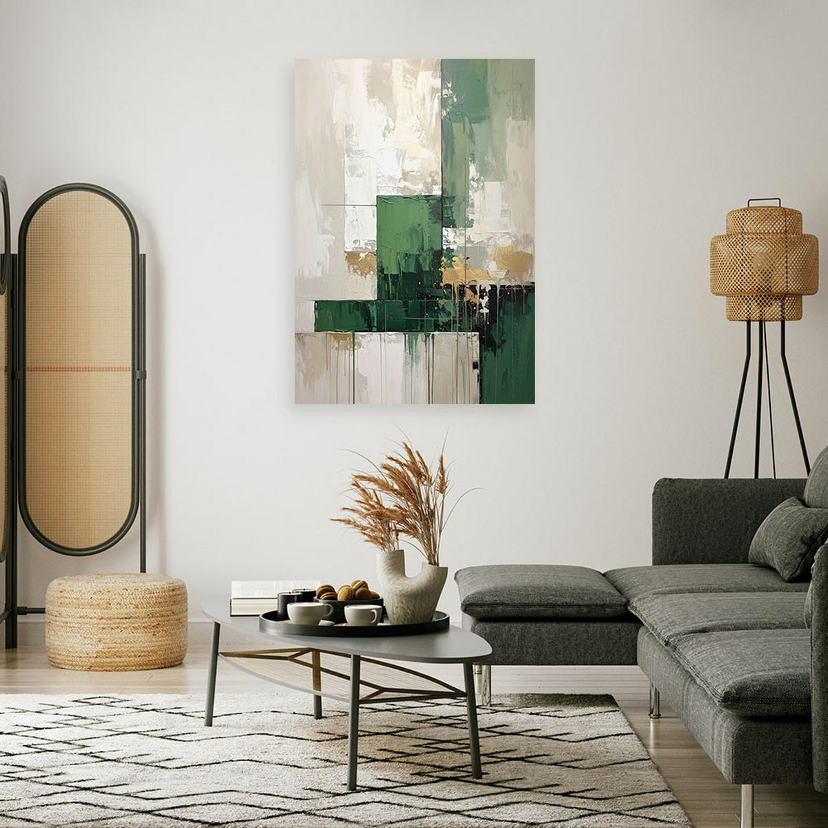 BILD auf Leinwand, Grün beige Abstrakt - Grün, Textil (60/90cm) - Feeby