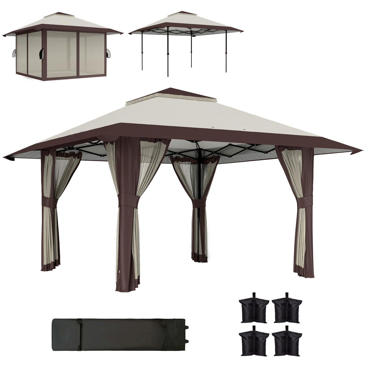 PAVILLON 4x 4m - Beige, Metall (400/281/400cm) - Outsunny