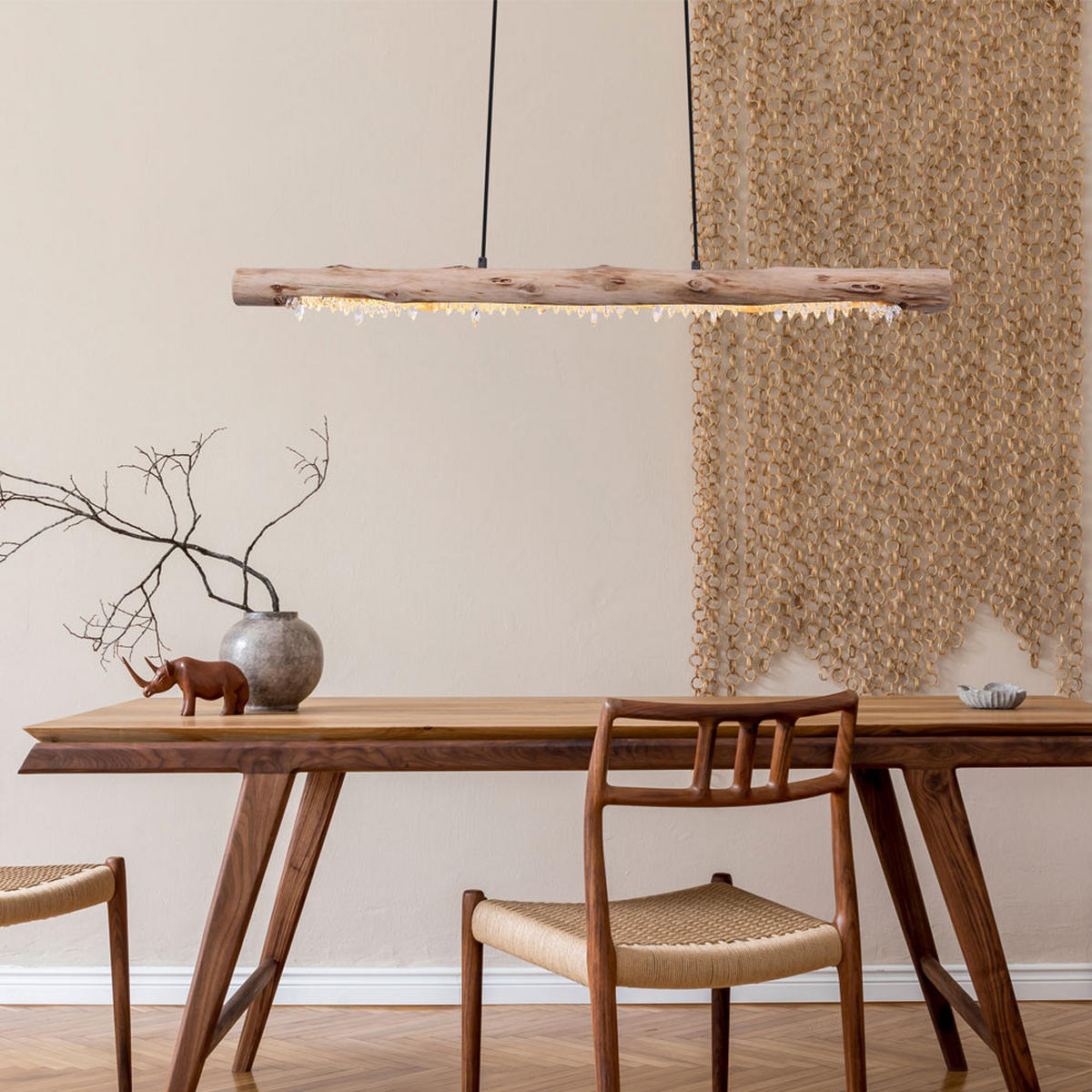 LED HÄNGELEUCHTE Metall Holzoptik Braun - Braun, Holz (100/8/150cm) - Globo Lighting
