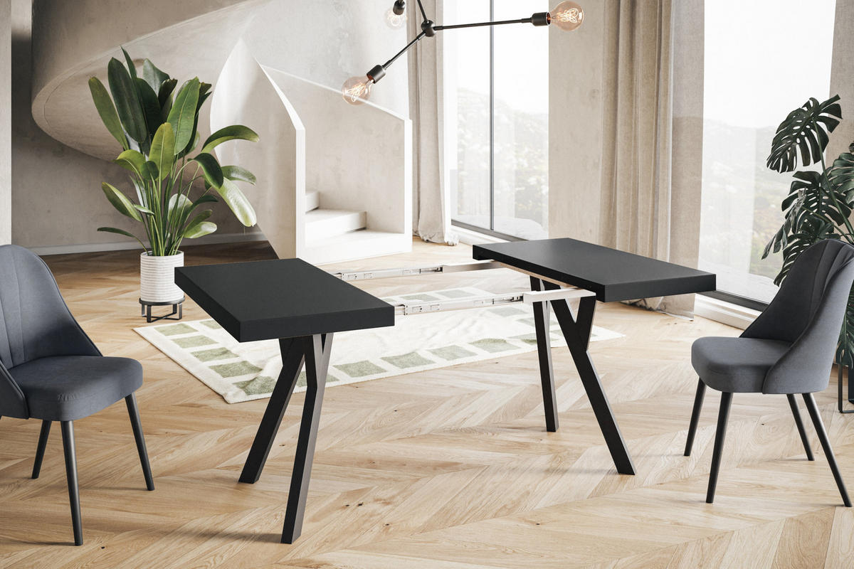 ESSZIMMERTISCH RICO, ausziehbarer Tisch90-190X90X77 cm, Farbe: Schwarz, mit Holzbeinen in Farbe Schwarz - Schwarz, Holzwerkstoff (90/90/77cm) - Alpi-Möbel