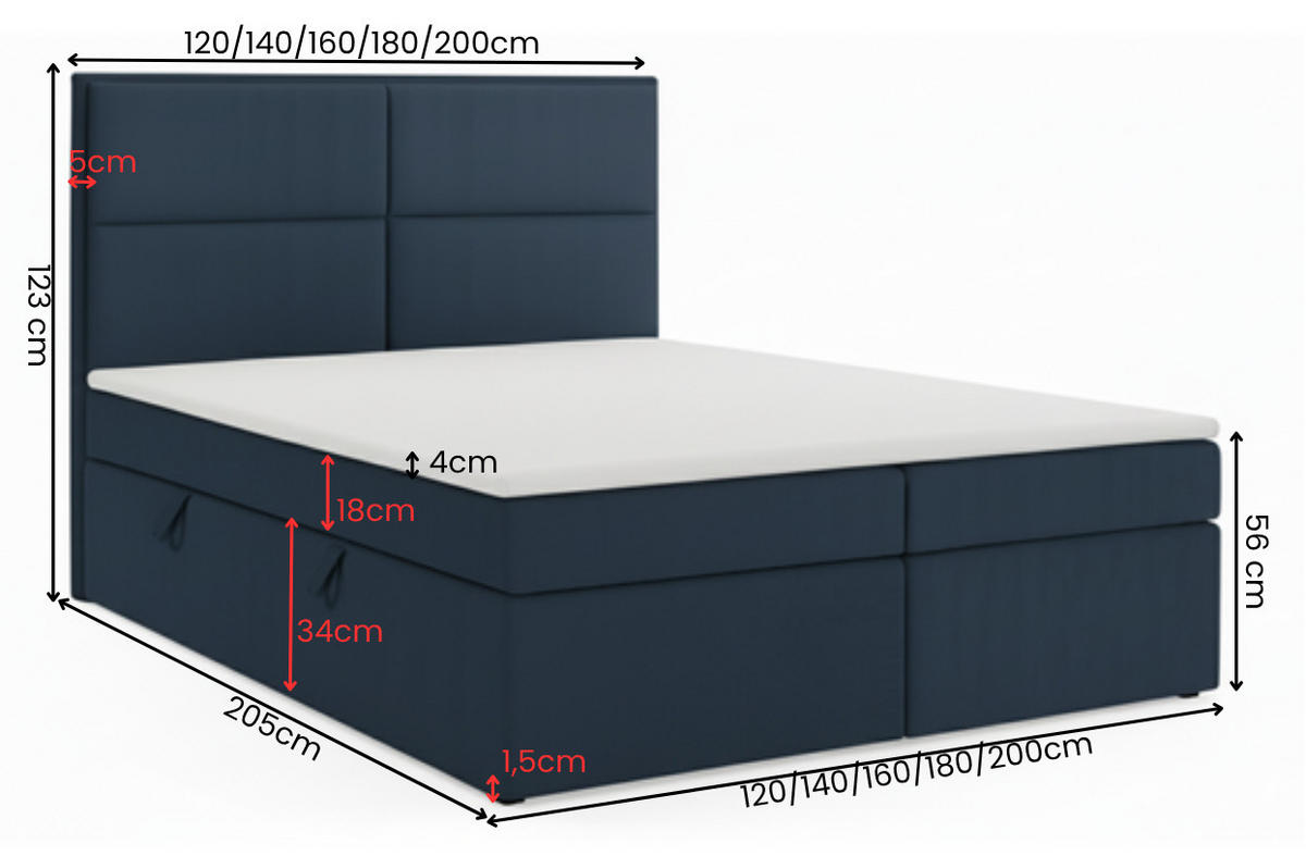 BOXSPRINGBETT AURORA mit Topper und Bettkasten, Blau, 160x200 cm - Blau, Textil (160/200cm) - KS Home Concept