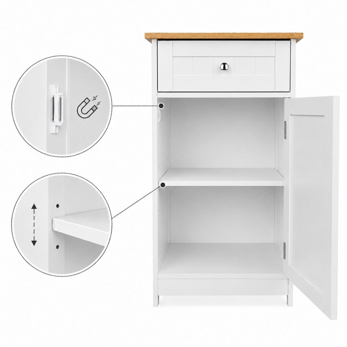 BADZIMMERSCHRANK Weiß Eiche 42 x 34 x 76 cm mit Schublade und Tür - Eichefarben/Weiß, Holzwerkstoff (42/76/34cm) - Begryf