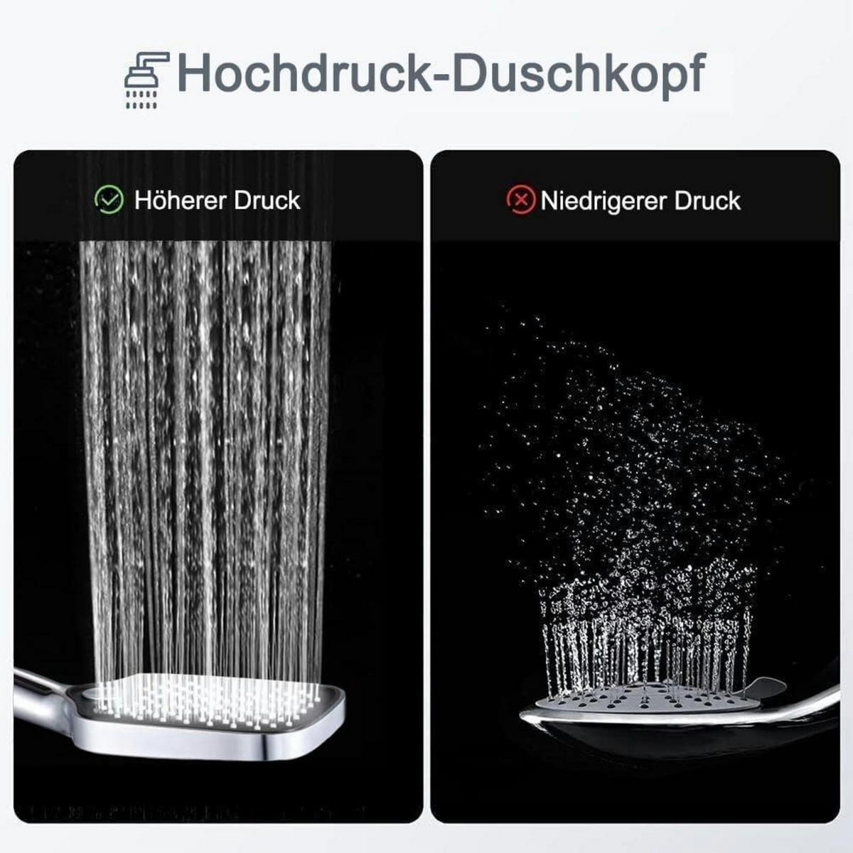 DUSCHKOPF mit Schlauch 1.5M 5 Strahlarten Chrom - Silberfarben, Metall (12/12.7/28cm)