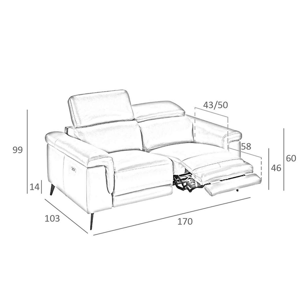 SOFA 2-Sitzer Relaxsofa aus braunem Leder 170/103/99 cm - Schwarz/Braun, Leder (170/99/103cm) - ANGEL CERDA