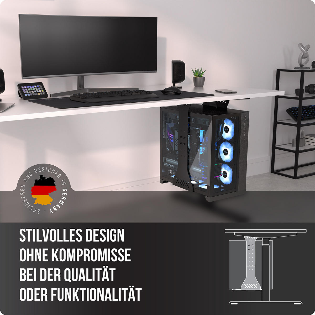 PC-HALTERUNG Schreibtisch - Schwarz - Schwarz, Metall (30/30/59cm) - Ultimate Setup