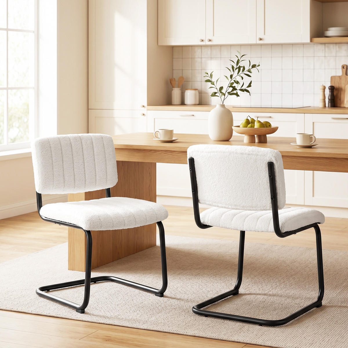 STUHL 2er-Set Creme 55.0/48.0/76.0 cm - Creme, Textil (48/76/55cm)