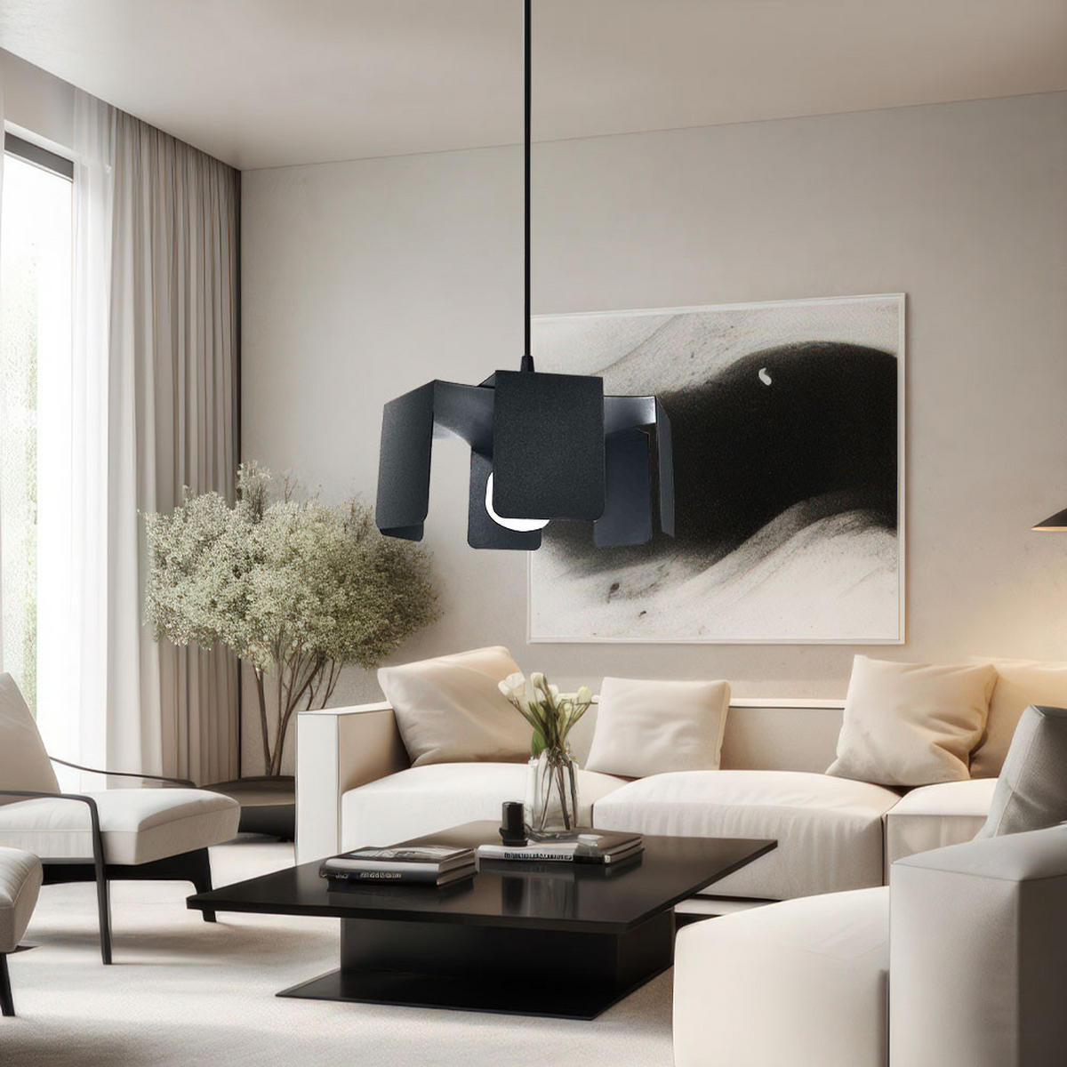 HÄNGELEUCHTE Stahl Schwarz Eckig - Schwarz, Metall (24/24/110cm)