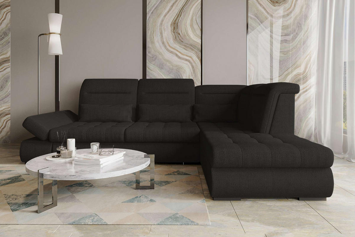 ECKSOFA Toscana Velours inkl. Schlaffunktion - Schwarz, Textil (279/227cm) - 99rooms