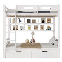 ETAGENBETT 90/200 cm mit 5-stufiger Leiter, Regalfach und 2 Schubladen, Kiefer/MDF, Weiß/Natur - Weiß, Holz (90/200cm) - Redom