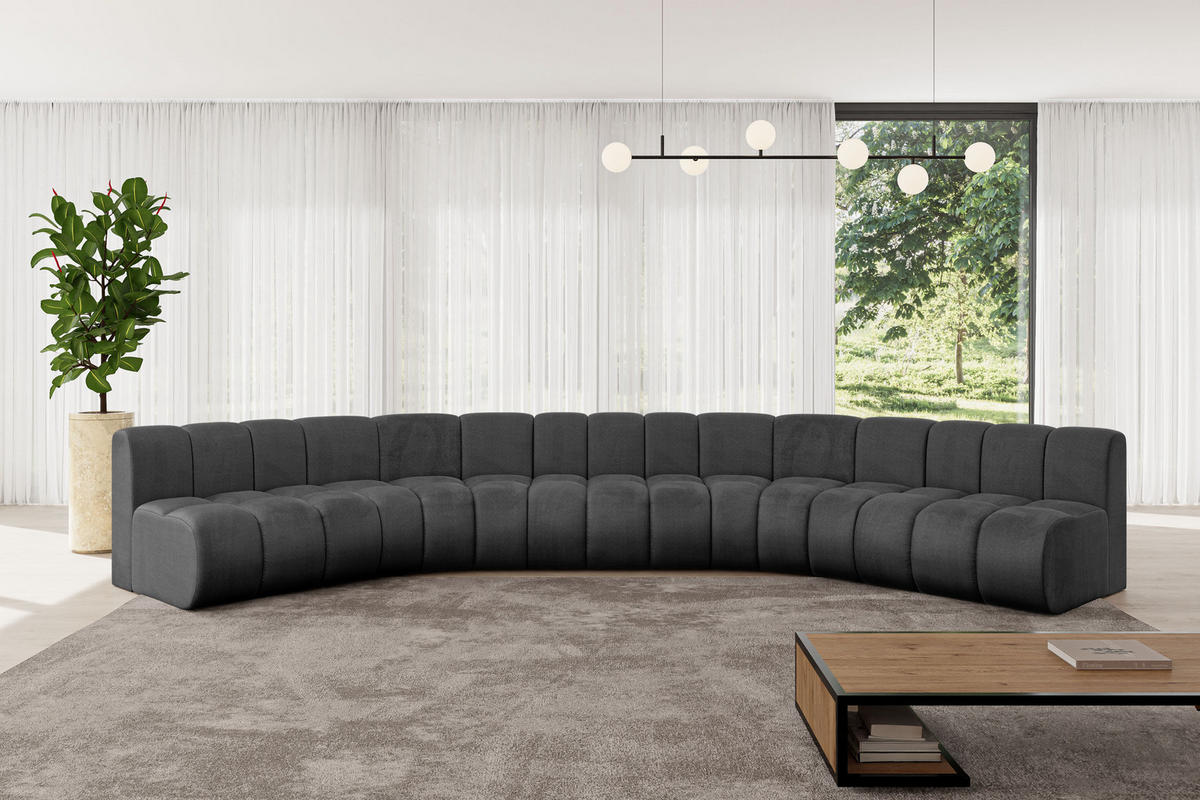 WOHNLANDSCHAFT modulares Sofa Montra-U1 - 490x174x70 cm Schwarz - Schwarz, Holzwerkstoff/Textil (490/70/174cm) - ALTDECOR