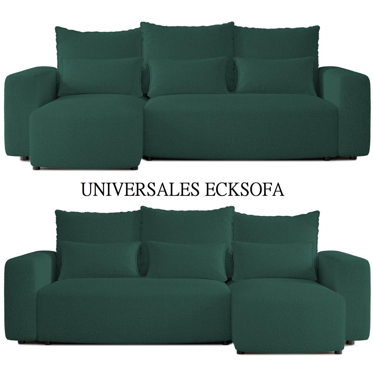 ECKSOFA Travis mit Bettkasten und Schlaffunktion, L-Form, Boucle, Universal - Dunkelgrün, Holzwerkstoff (248/148cm) - 4ALL HOME
