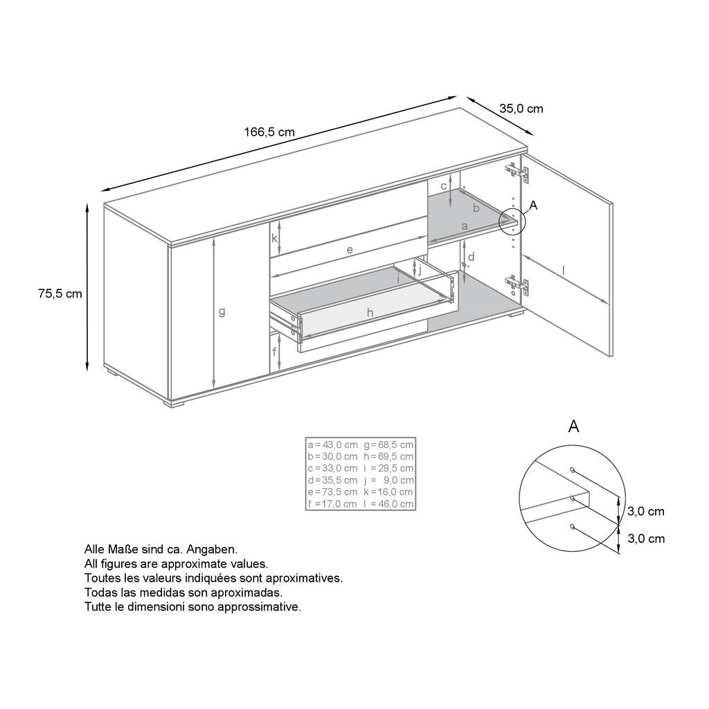 Thumbnail - Vladon Sideboard, Hellgrau, Holzwerkstoff, 166.5x75.5x35 cm, Wohnzimmer, Kommoden & Sideboards, Sideboards