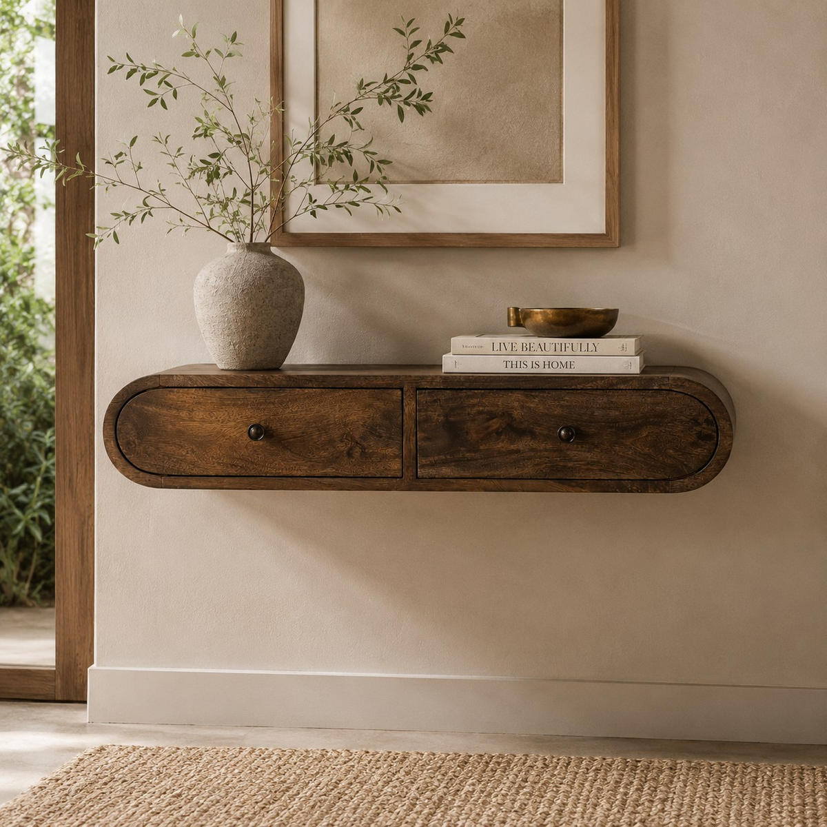 KONZOLNI STOL Avora, viseći - smeđa, drvo (80/15/32cm) - Artisan Furniture