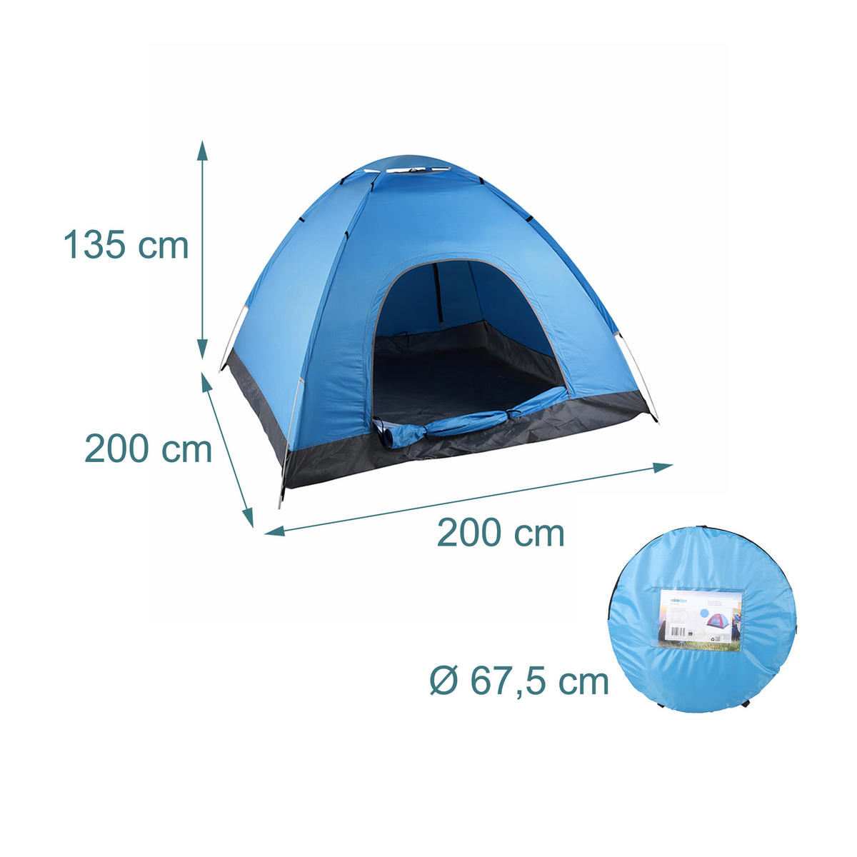 POP-UP stan na pláž - modrá, textil/plast (200/200cm) - Relaxdays