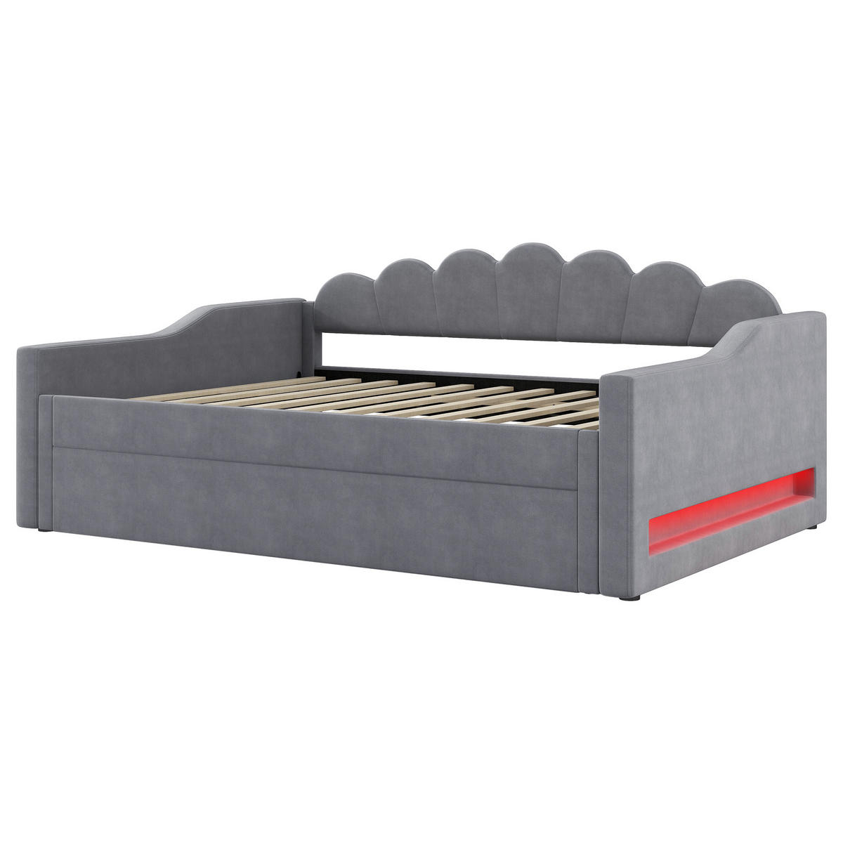 POLSTERBETT 140/200 cm Grau mit LED-Beleuchtung und Ausziehbett - Grau, Holzwerkstoff (140/200cm) - OKWISH