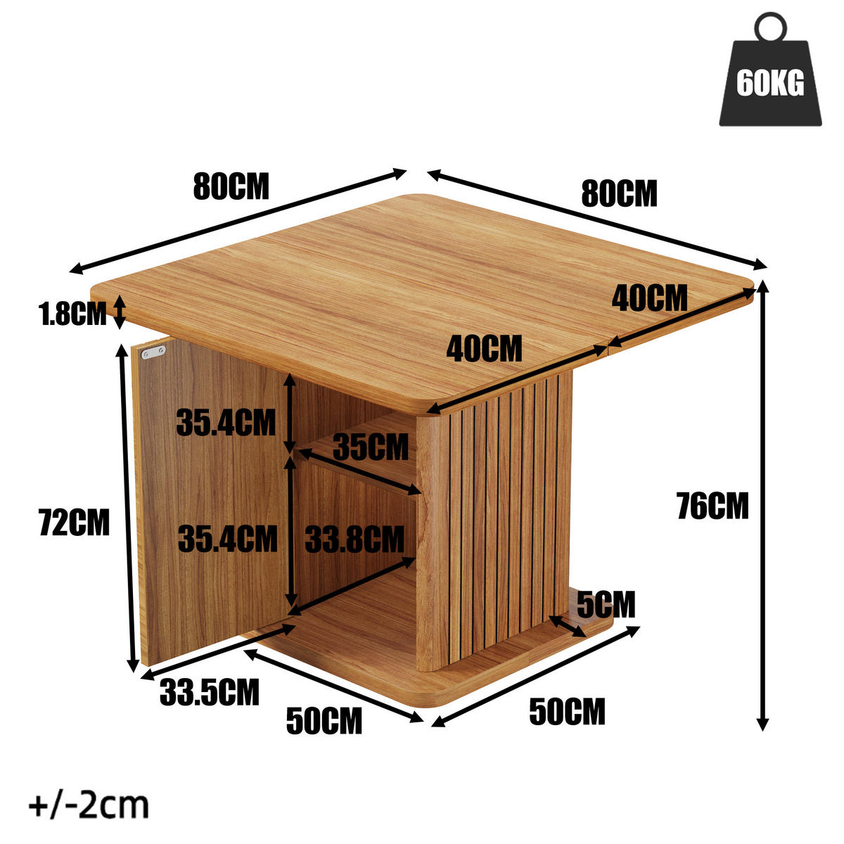 ESSTISCH 80/80/76 cm, Dunkelbraun - Naturfarben, Holzwerkstoff (80/80/76cm)