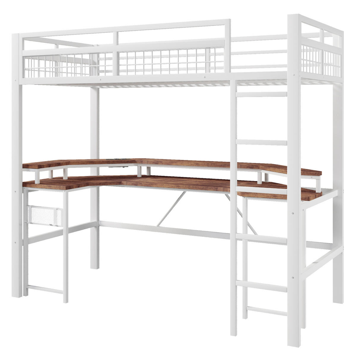 HOCHBETT 90/200 cm Weiß aus Metall und MDF mit Schreibtisch - Weiß, Metall (90/200cm) - OKMYHOME