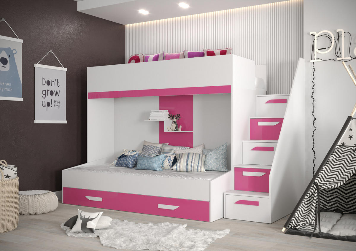 ETAGENBETT 90/200 cm - Pink/Weiß, Holz (90/200cm) - Abiks Möbel