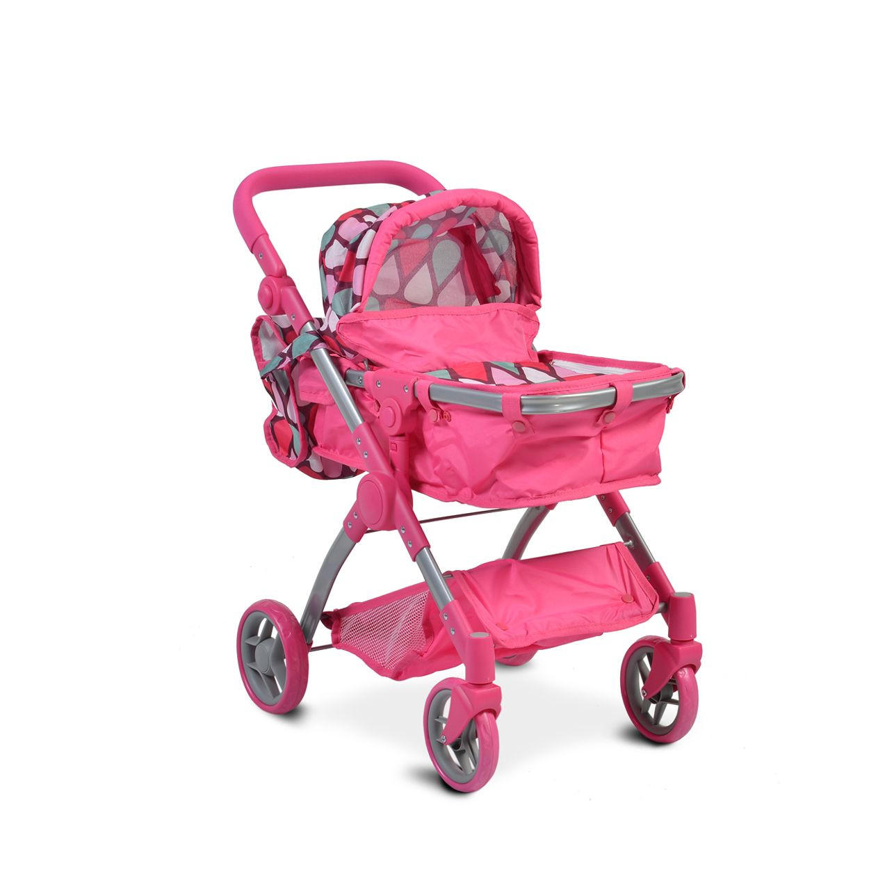 PUPPENBUGGY Vicky 9620 pink Tasche, Schiebegriff höhenverstellbar, Sonnendach, Tragetasche - Rosa, Metall (39/68/62cm) - Moni