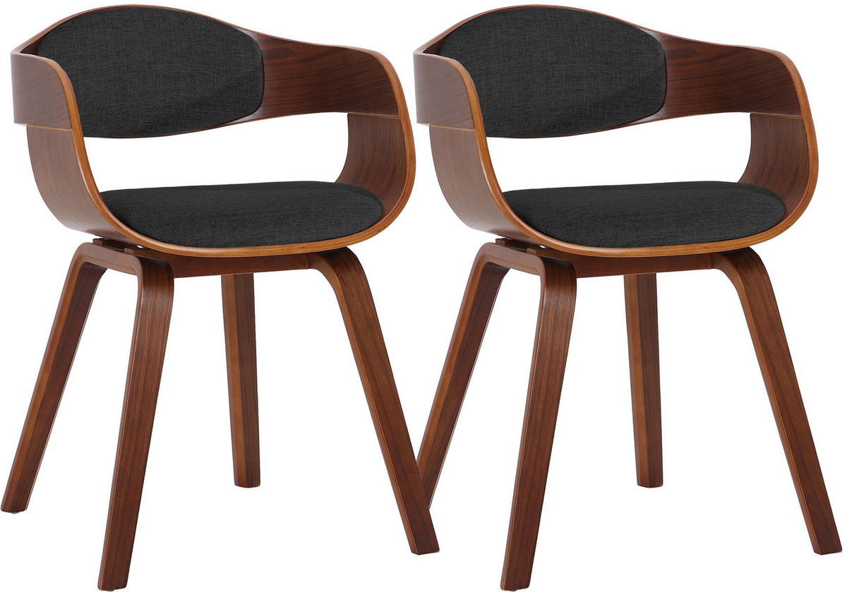 ARMLEHNENSTUHL 2er Set Stoff Walnuss/Dunkelgrau - Dunkelgrau/Walnussfarben, Holz/Textil (49/73/46cm) - CLP