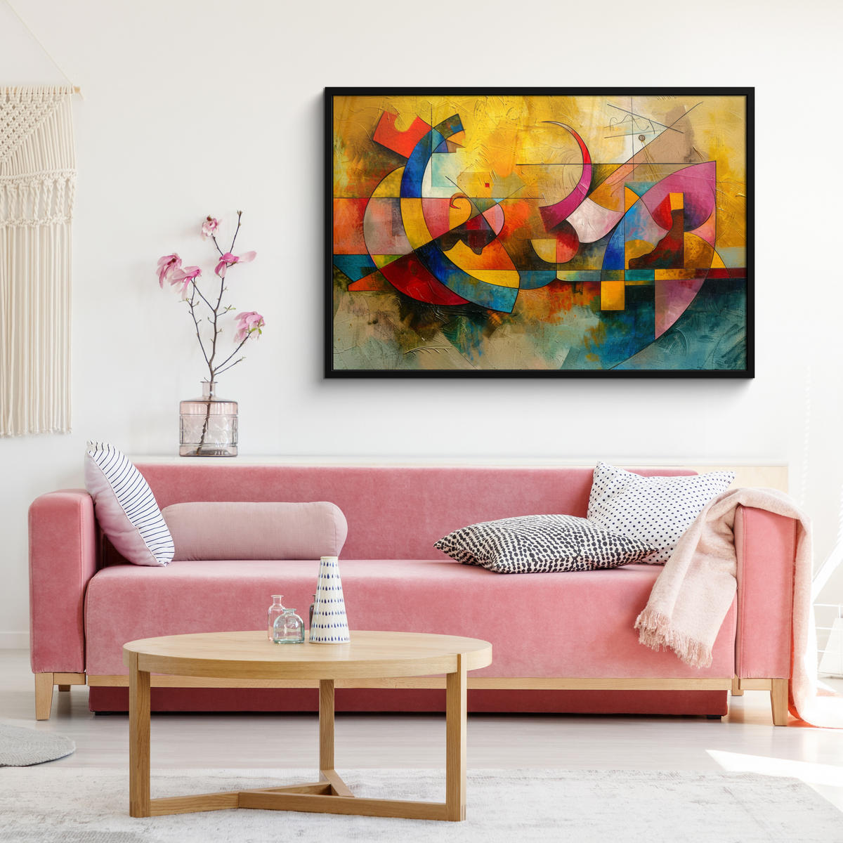 POSTER MIT RAHMEN Kunst - Abstrakt - Modern 120x80 cm - Gelb, Papier (120/80cm) - MuchoWow