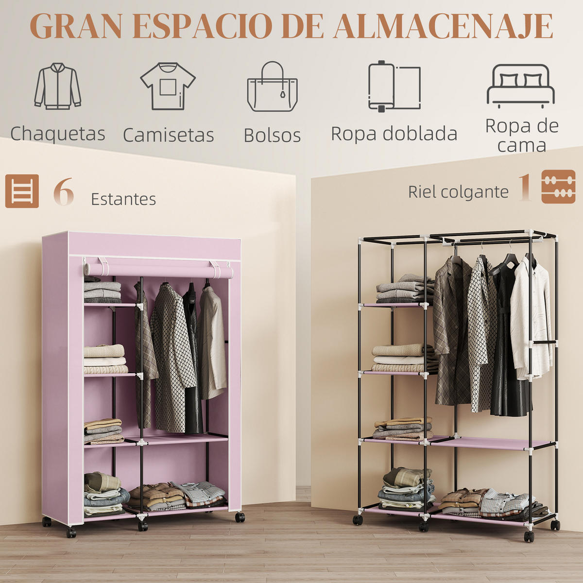 STOFFSCHRANK Rosegold 1 Stück - Roségold, Holzwerkstoff (103/162.5/43cm) - GiPP