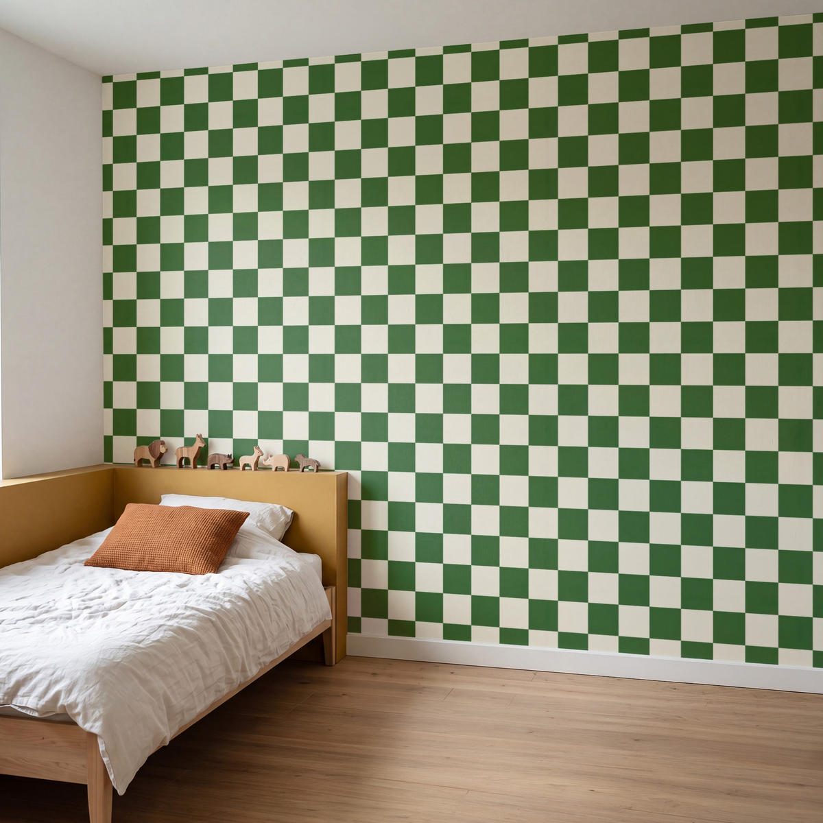 KINDERTAPETE - Schachbrett - Muster - Grün - 280x200 cm - Grün, Papier (280/200cm) - OnlyWow