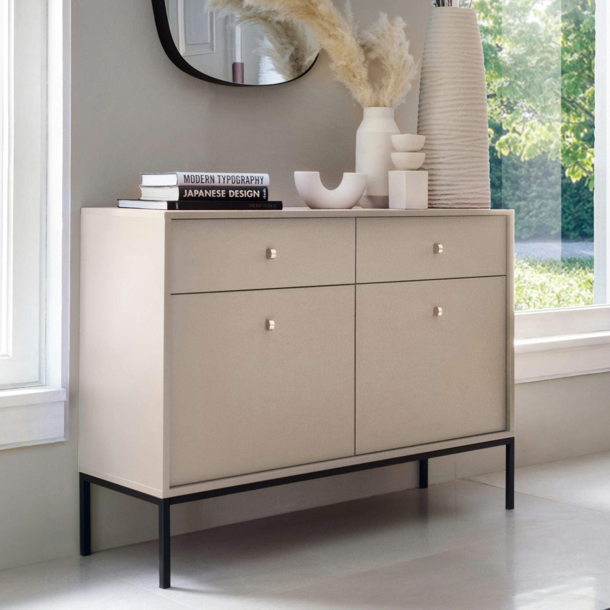 SIDEBOARD MONCTON KOM2-2D2S Metalgriffe, Beige - Beige, Holzwerkstoff/Kunststoff (104/83/39cm) - Komodee