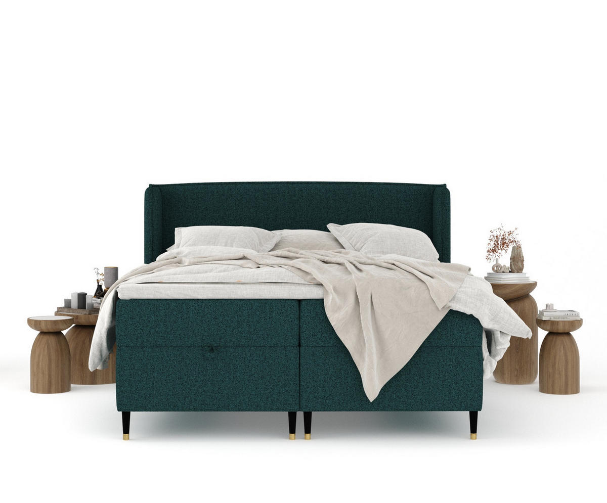 BOXBETT Monpelli Grün 140/200 cm mit Matratze und Topper - Schwarz/Grün, Holz/Holzwerkstoff (140/200cm) - Maison de Reve