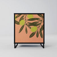 SIDEBOARD JUICY OLIVES, Schwarz, 57,5x42x67,5 cm, Schwarze Metall-Rahmenfüße - Multicolor/Schwarz, Holzwerkstoff/Metall (57.5/67.5/42cm) - SpaceRebels