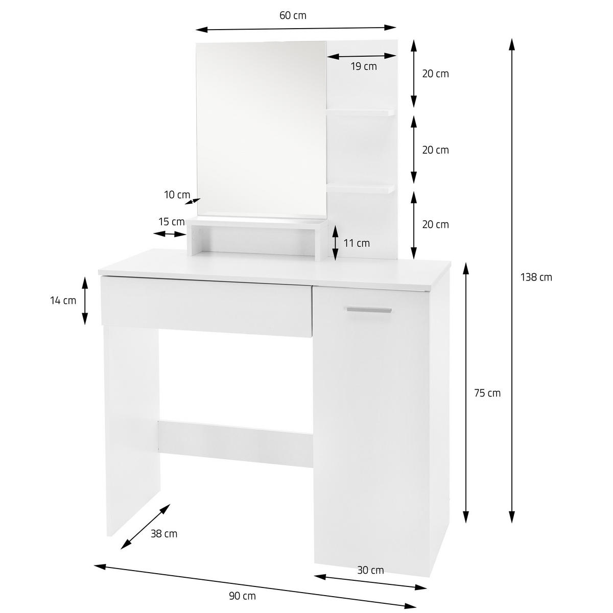SCHMINKTISCH - Weiß, Holzwerkstoff (38/138/90cm) - ML-DESIGN