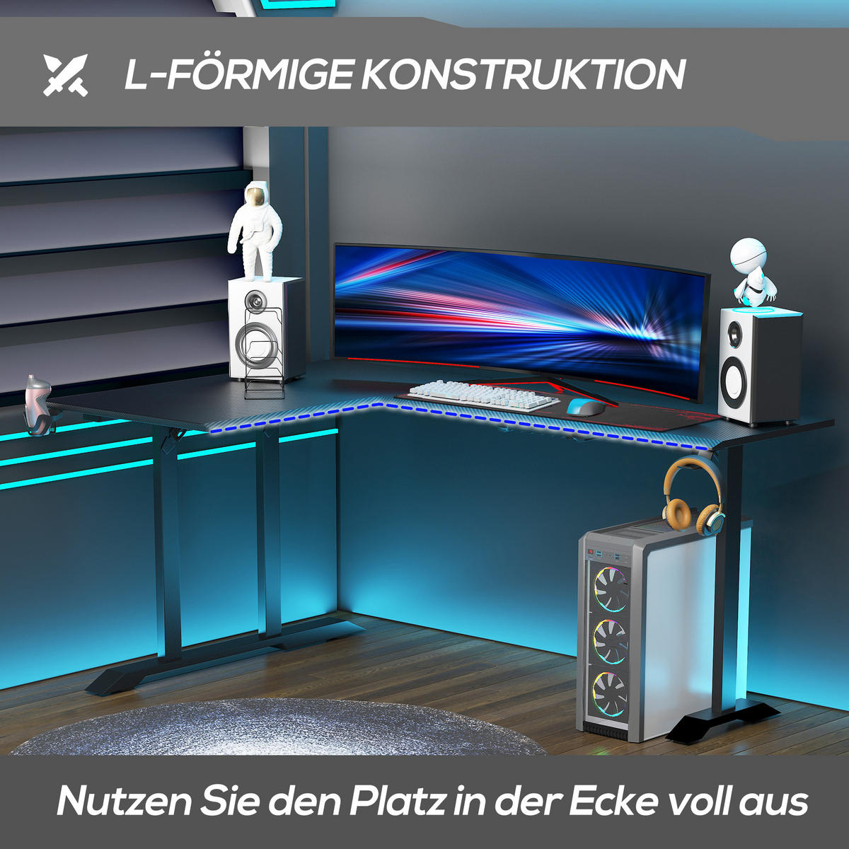 GAMING-TISCH, MDF, Eisen, Schwarz+Rot - Schwarz, Kunststoff (168/109/78cm) - HOMCOM