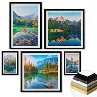 WANDBILDER 5er-Set - 50x50 cm & 20x30 cm & 40x60 cm Schwarzer Rahmen - Spiegelung des Waldes in Bergseen - Schwarz, Kunststoff (40/60cm) - ArtPrintCave