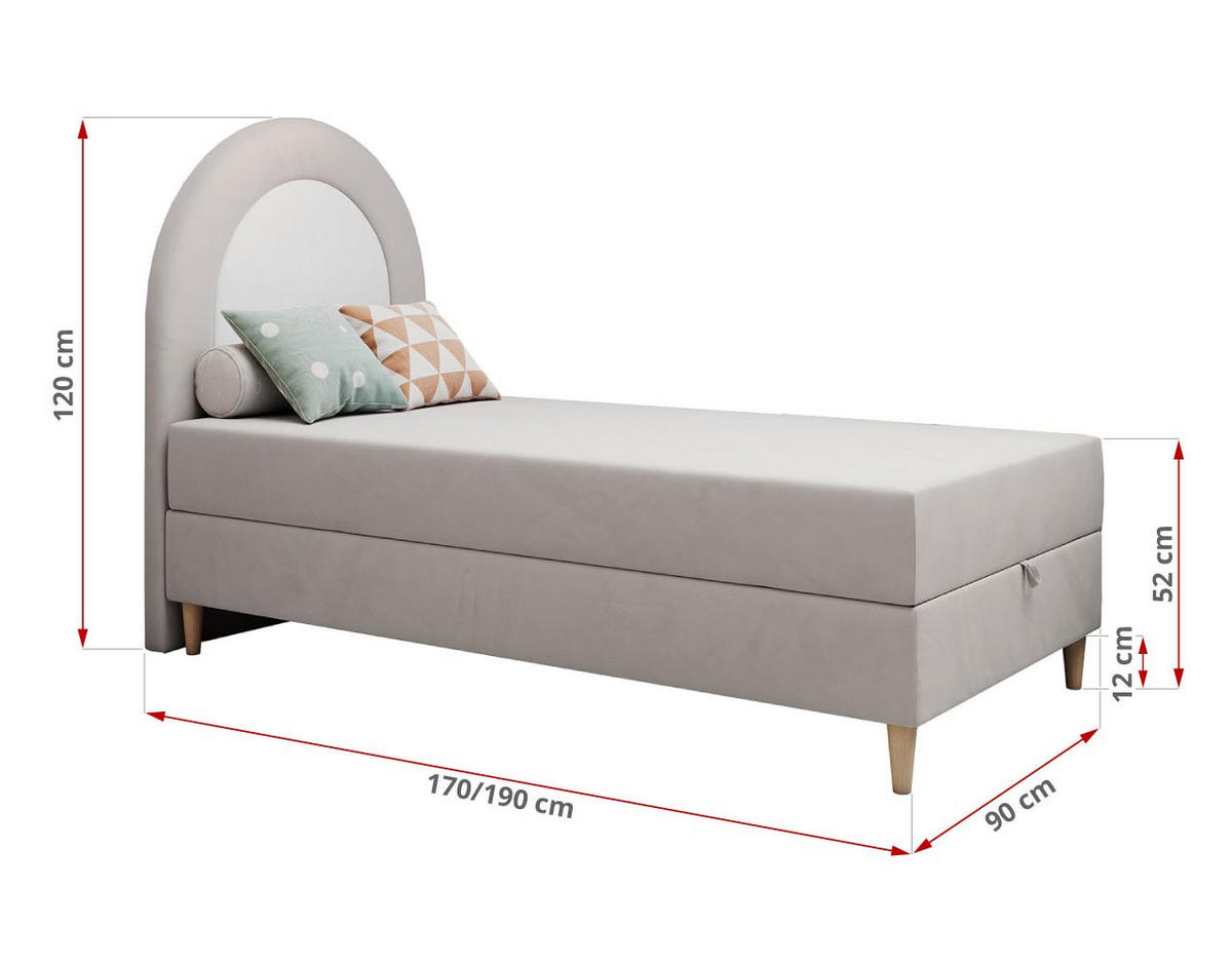 BOXBETT NEST 90/180 Hellgrau Velvet - H3 - Hellgrau, Holz/Textil (90/180cm) - MKS