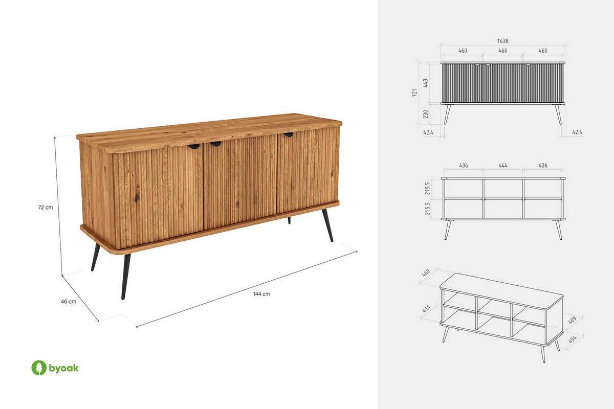 KOMMODE LINA - Wildeiche, Holz (144/72/46cm) - byoak