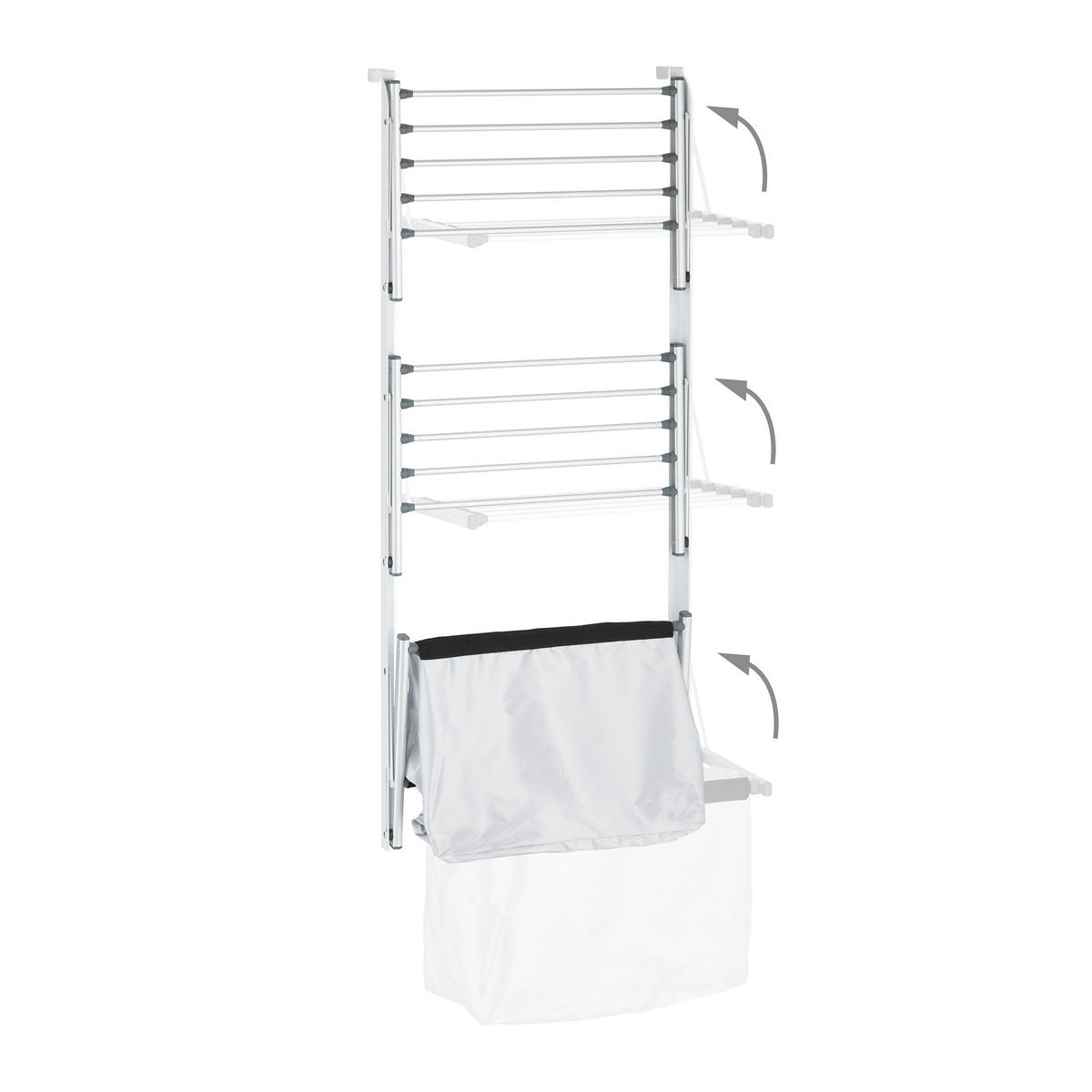 STOJAN na prádlo - strieborná, kov/textil (47/125/36cm) - Relaxdays