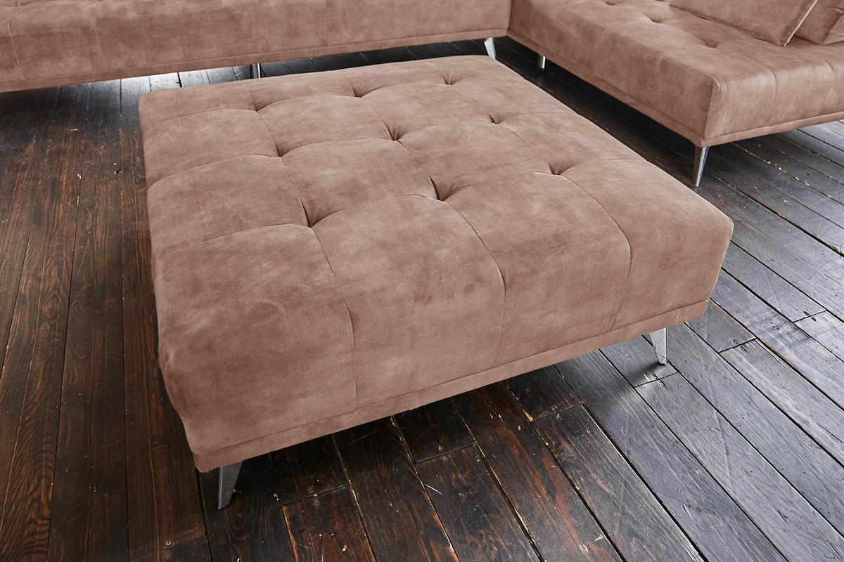 SOFA MIT HOCKER WIOLO Taupe Velvet - Taupe/Silberfarben, Textil/Metall (220/80/240cm) - KAWOLA