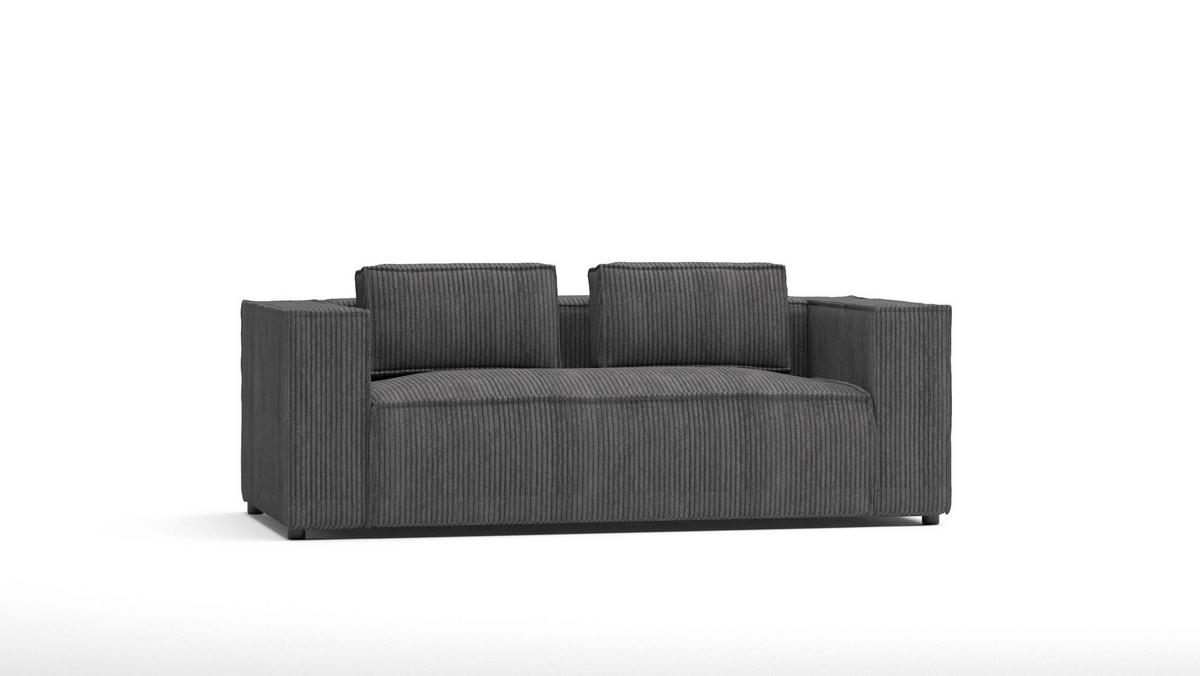 2-SITZER-SOFA Nova Grau Cord - Schwarz/Grau, Holz/Kunststoff (196/64/92cm) - S-Style Möbel