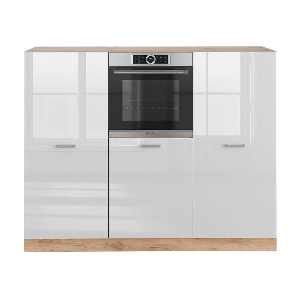 KÜCHENBLOCK R-Line Weiß Hochglanz/Goldkraft Eiche 180 cm ohne AP - Honigeiche/Weiß Hochglanz, Holzwerkstoff (180/81.6/46cm) - Vicco