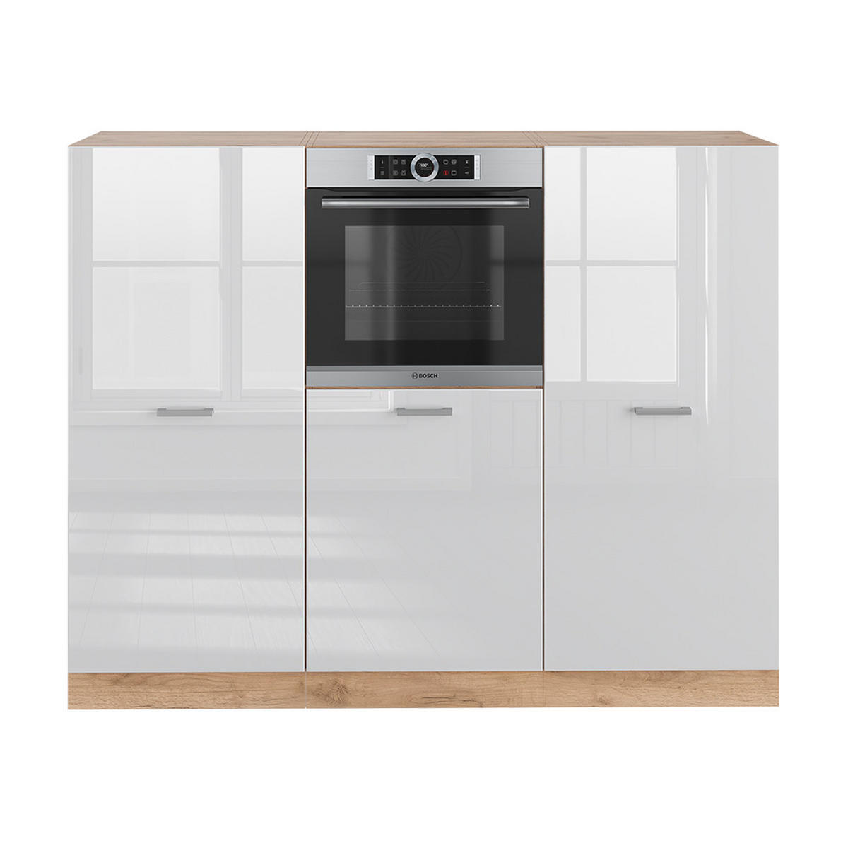 KÜCHENBLOCK R-Line Weiß Hochglanz/Goldkraft Eiche 180 cm ohne AP - Honigeiche/Weiß Hochglanz, Holzwerkstoff (180/81.6/46cm) - Vicco