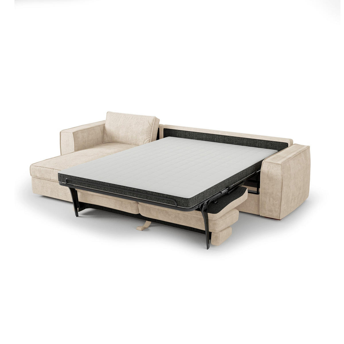 LINKSECK-SCHLAFSOFA MIKA Kettgewebe mit weichem Griff Beige 292cm - Beige, Textil (292/100cm) - Premium Interiors