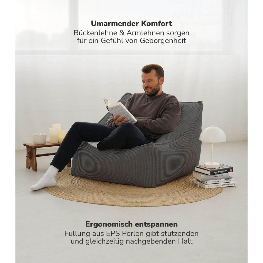 Thumbnail - Mokebo Sitzsack, Anthrazit, Textil, 73x60x138 cm, Oeko-Tex®, Wohnzimmer, Hocker, Sitzsäcke, XXL Sitzsäcke