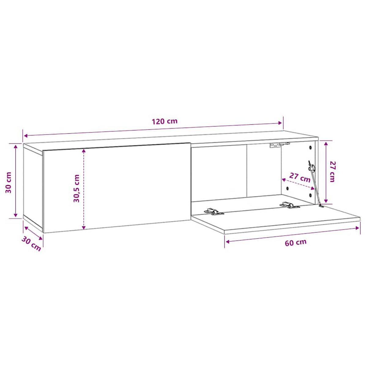 TV-SCHRANK Weiss 120/30/30 Cm Holzwerkstoff - Weiß, Holzwerkstoff (30/120/30cm) - vidaXL
