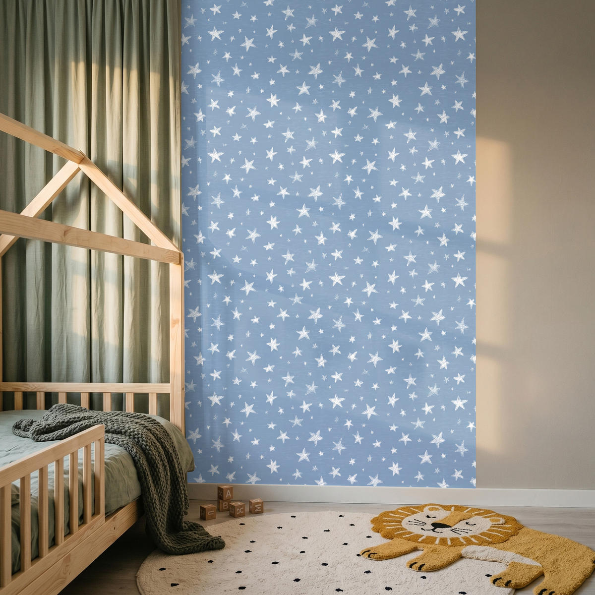 KINDERTAPETE - Sterne - Muster - Blau - 140x240 cm - Hellblau, Papier (140/240cm) - OnlyWow
