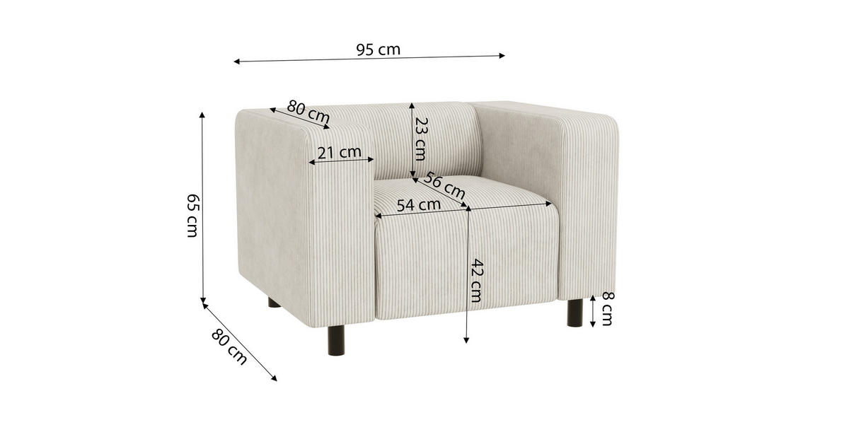 SITZGARNITUR 3+1 Tove Beige Cord - Beige/Schwarz, Holz/Kunststoff (175/65/80cm) - S-Style Möbel