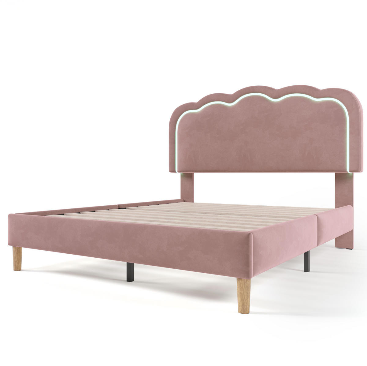 POLSTERBETT 140/200 cm mit LED-Kopfteil und verstellbarem Kopfteil, Samt, Rosa - Rosa, Textil (140/140cm) - Redom