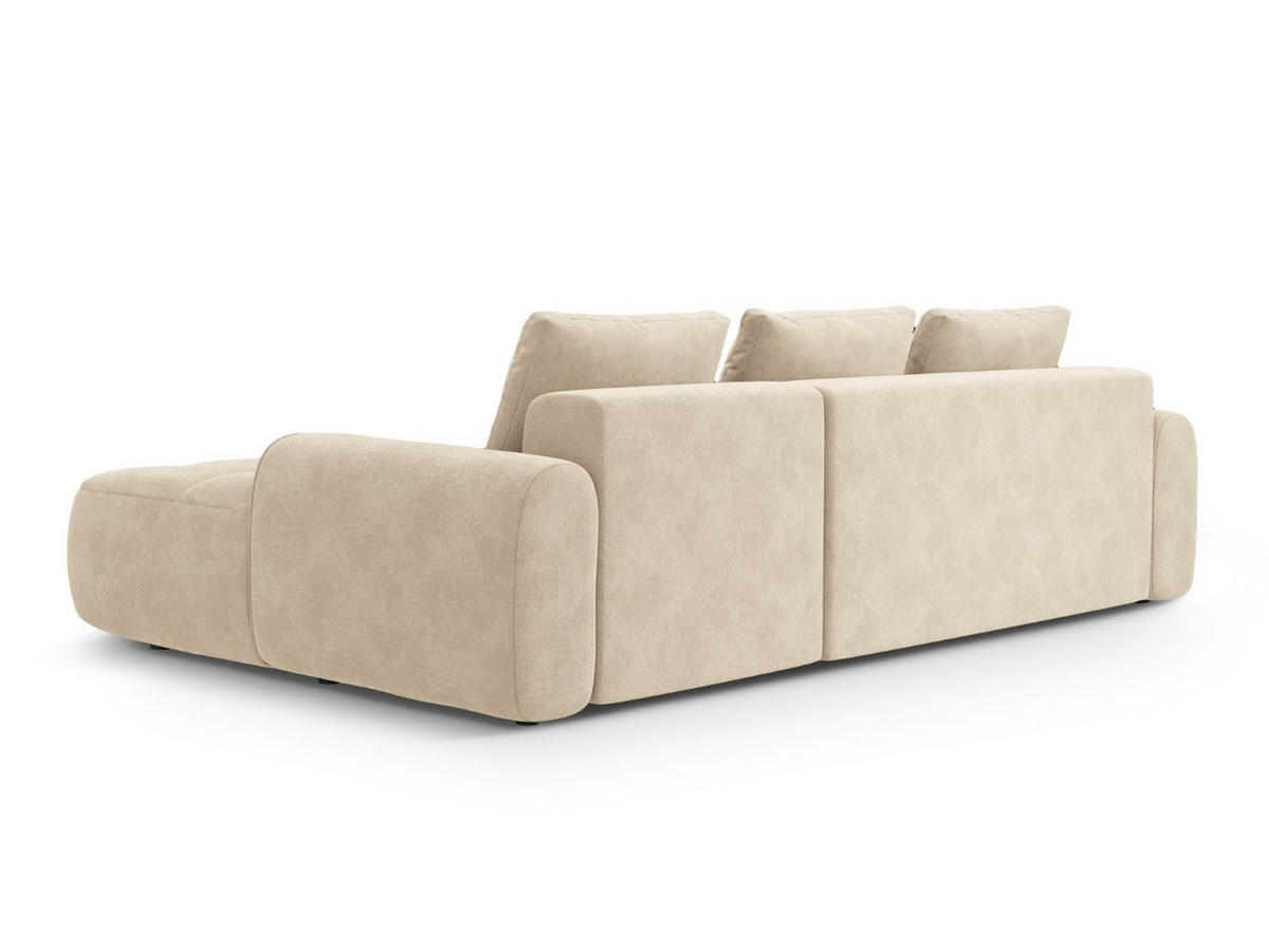 AUSKLAPPBARES-ECKSOFA rechts mit Container Linz aus Samt leichtes beige 3 Sitzplätze - Creme, Textil (142/275cm) - Cosmopolitan Design