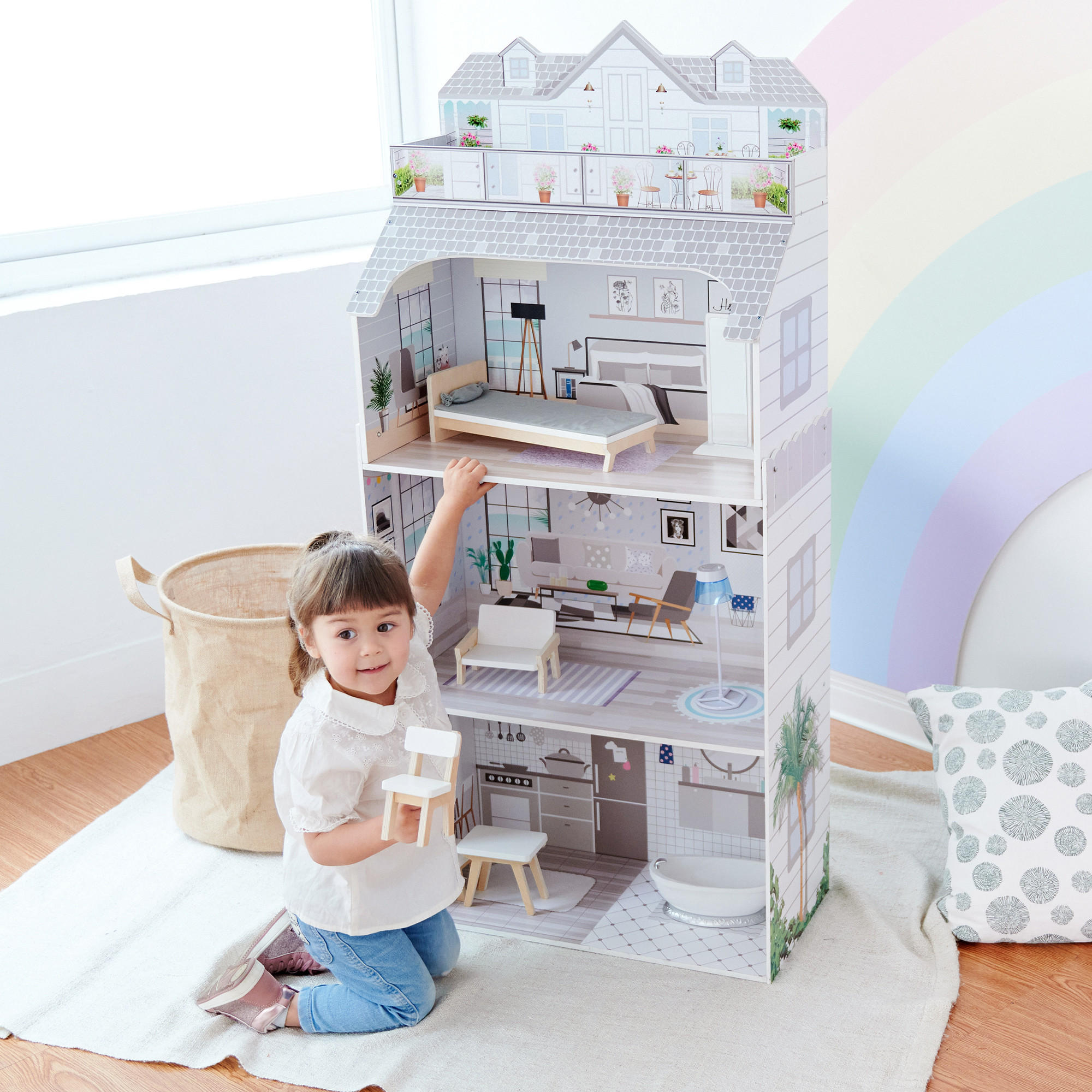 PUPPENHAUS Deluxe aus Holz, Grau, 132cm - Grau, Holzwerkstoff (30/132/61cm) - Teamson Kids