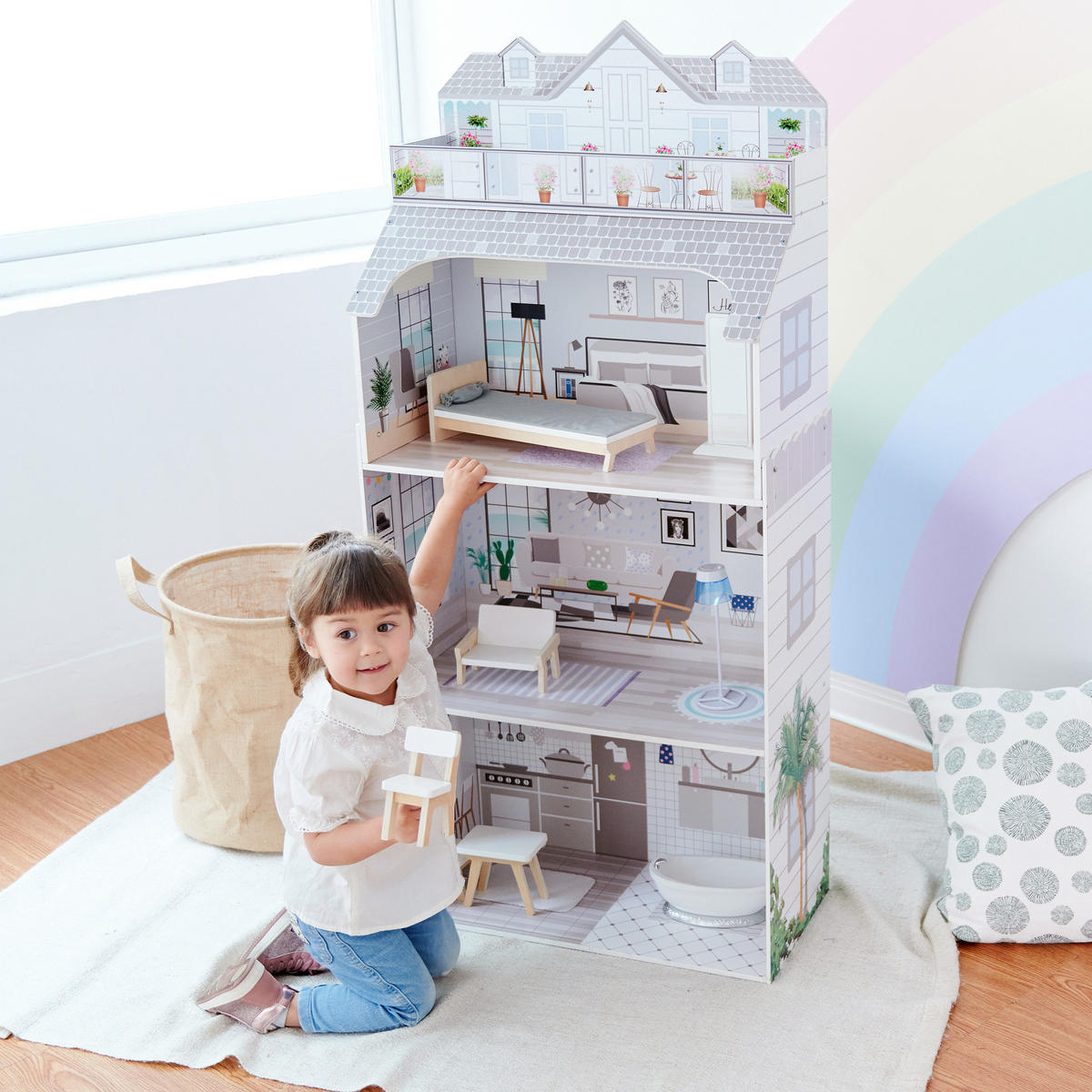 PUPPENHAUS Deluxe aus Holz, Grau, 132cm - Grau, Holzwerkstoff (30/132/61cm) - Teamson Kids